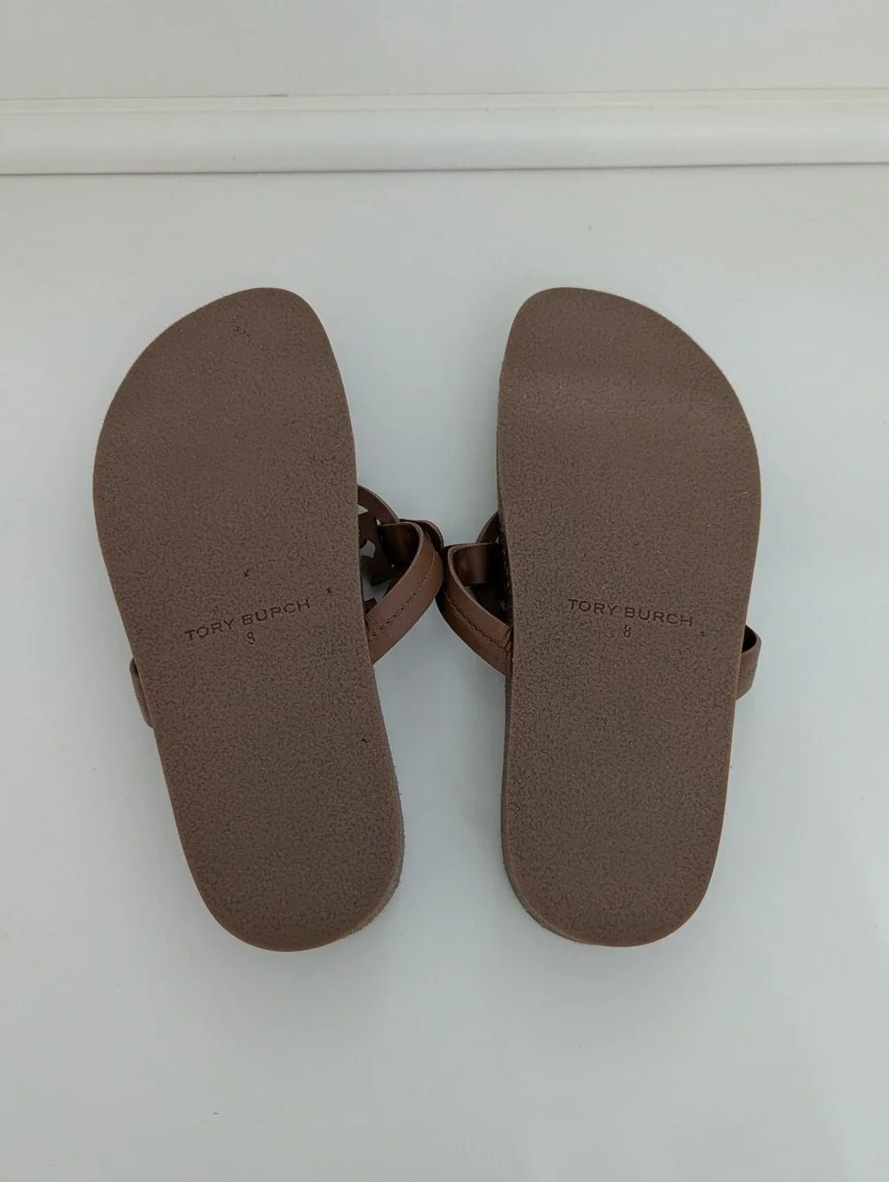 GUC! Tory Burch Miller Cloud Sandal In Brown Leather Natural Size 8